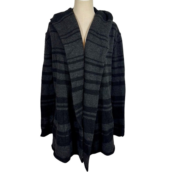 Vince Sophie Variegated Stripe Hooded Yak Wool Blanket Cardigan - Picture 4 of 9